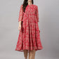 Indian Clothing Janasya Women's Dark Pink Chiffon Lurex Floral Printed Casual flared Kurta - Swadesiicart