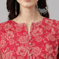 Indian Clothing Janasya Women's Dark Pink Chiffon Lurex Floral Printed Flared Casual Dress | Swadesiicart