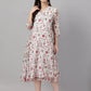 Janasya Women's White Chiffon Lurex Floral Printed Flared Casual Dress | Swadesiicart