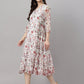 Janasya Women's White Chiffon Lurex Floral Printed Flared Casual Dress | Swadesiicart