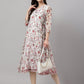 Janasya Women's Orange Chiffon Lurex Floral Printed Kaftan Casual Dress | Swadesiicart