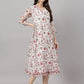 Janasya Women's White Chiffon Lurex Floral Printed Flared Casual Dress | Swadesiicart