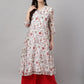 Janasya Women's White Chiffon Lurex Floral Printed Casual flared Kurta | Swadesiicart