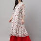 Janasya Women's White Chiffon Lurex Floral Printed Casual flared Kurta | Swadesiicart