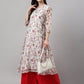 Janasya Women's White Chiffon Lurex Floral Printed Casual flared Kurta | Swadesiicart