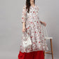 Janasya Women's White Chiffon Lurex Floral Printed Casual flared Kurta | Swadesiicart