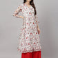 Janasya Women's White Chiffon Lurex Floral Printed Casual flared Kurta | Swadesiicart
