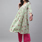 Janasya Women's Light Green Cotton Floral Printed Casual Flared Kurta - Swadesiicart