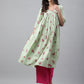 Janasya Women's Light Green Cotton Floral Printed Casual Flared Kurta - Swadesiicart