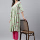 Janasya Women's Light Green Cotton Floral Printed Casual Flared Kurta - Swadesiicart