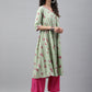 Janasya Women's Light Green Cotton Floral Printed Casual Flared Kurta - Swadesiicart