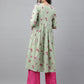 Janasya Women's Light Green Cotton Floral Printed Casual Flared Kurta - Swadesiicart