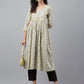 Janasya Women's Light Yellow Cotton Floral Printed Party Flared Kurta | Swadesiicart