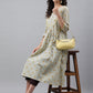 Janasya Women's Light Yellow Cotton Floral Printed Party Flared Kurta | Swadesiicart