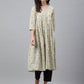 Janasya Women's Light Yellow Cotton Floral Printed Party Flared Kurta | Swadesiicart
