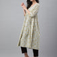 Janasya Women's Light Yellow Cotton Floral Printed Party Flared Kurta | Swadesiicart