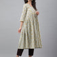 Janasya Women's Light Yellow Cotton Floral Printed Party Flared Kurta | Swadesiicart