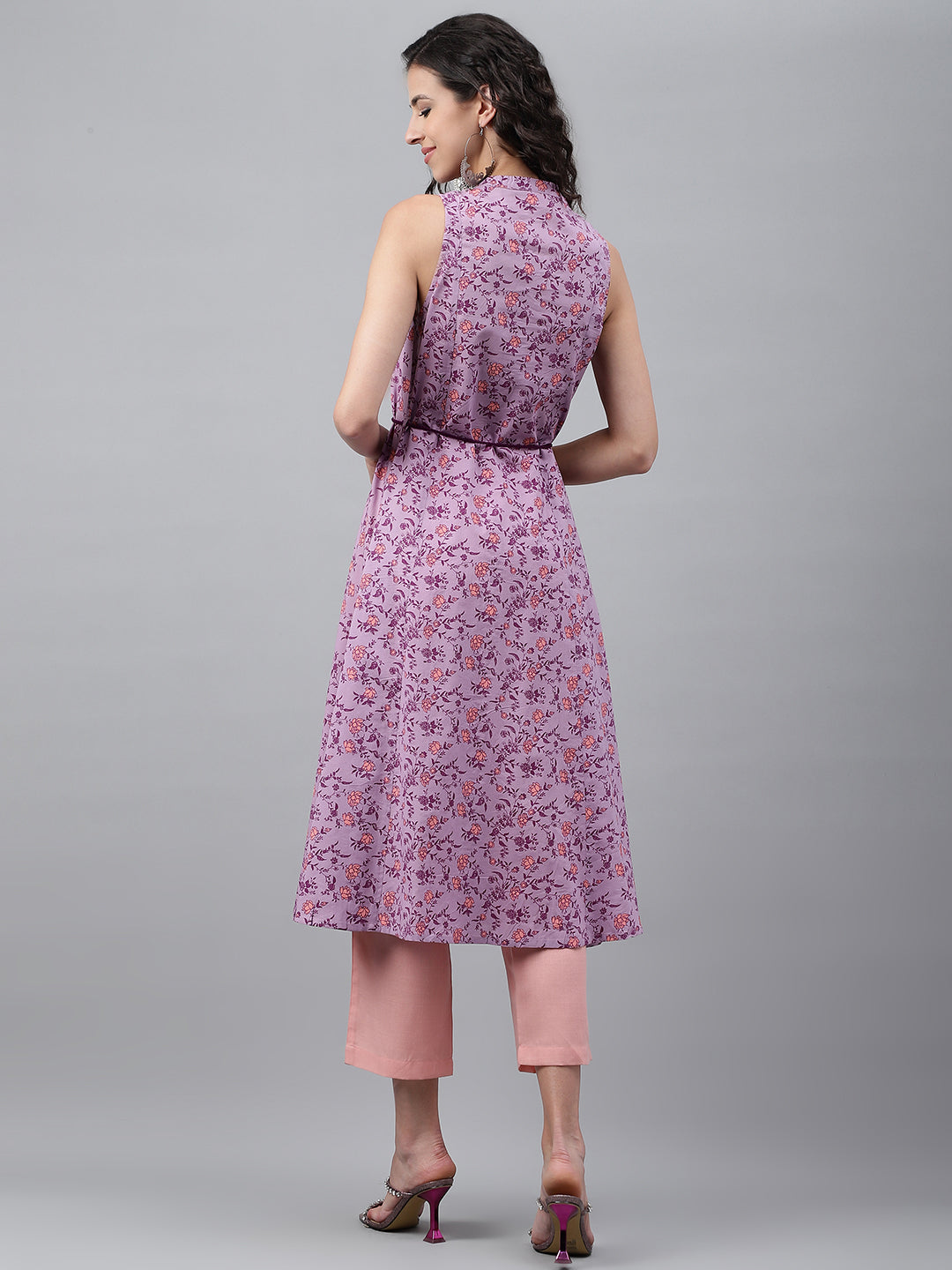 Janasya Women's Lavender Cotton Floral Printed Casual A-Line Kurta | Swadesiicart