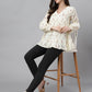 Janasya Women's Off White Cambric Cotton Floral Print Gathered Top | Swadesiicart