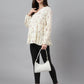Janasya Women's Off White Cambric Cotton Floral Print Gathered Top | Swadesiicart