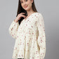 Janasya Women's Off White Cambric Cotton Floral Print Gathered Top | Swadesiicart