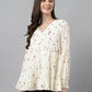 Janasya Women's Off White Cambric Cotton Floral Print Gathered Top | Swadesiicart
