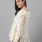 Janasya Women's Off White Cambric Cotton Floral Print Gathered Top | Swadesiicart