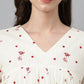 Janasya Women's Off White Cambric Cotton Floral Print Gathered Top | Swadesiicart