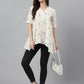 Janasya Women's Off White Cambric Cotton Botanical Print Asymmetric Top | Swadesiicart