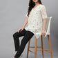 Janasya Women's Off White Cambric Cotton Botanical Print Asymmetric Top | Swadesiicart