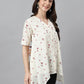 Janasya Women's Off White Cambric Cotton Botanical Print Asymmetric Top | Swadesiicart