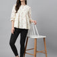 Janasya Women's Off White Cambric Cotton Botanical Print Flared Top | Swadesiicart