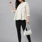 Janasya Women's Off White Cambric Cotton Botanical Print Flared Top | Swadesiicart