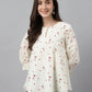 Janasya Women's Off White Cambric Cotton Botanical Print Flared Top | Swadesiicart