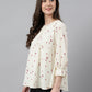 Janasya Women's Off White Cambric Cotton Botanical Print Flared Top | Swadesiicart
