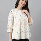 Janasya Women's Off White Cambric Cotton Botanical Print Flared Top | Swadesiicart