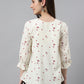 Janasya Women's Off White Cambric Cotton Botanical Print Flared Top | Swadesiicart