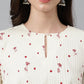 Janasya Women's Off White Cambric Cotton Botanical Print Flared Top | Swadesiicart