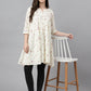 Janasya Women's Off White Cambric Cotton Botanical Print Flared Tunic | Swadesiicart