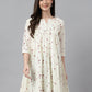 Janasya Women's Off White Cambric Cotton Botanical Print Flared Tunic | Swadesiicart
