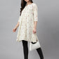 Janasya Women's Off White Cambric Cotton Botanical Print Flared Tunic | Swadesiicart