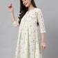 Janasya Women's Off White Cambric Cotton Botanical Print Flared Tunic | Swadesiicart
