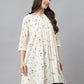Janasya Women's Off White Cambric Cotton Botanical Print Flared Tunic | Swadesiicart