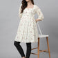 Janasya Women's Off White Cambric Cotton Botanical Print Flared Tunic | Swadesiicart