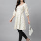 Janasya Women's Off White Cambric Cotton Botanical Print Flared Tunic | Swadesiicart