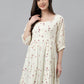 Janasya Women's Off White Cambric Cotton Botanical Print Flared Tunic | Swadesiicart