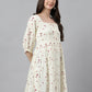 Janasya Women's Off White Cambric Cotton Botanical Print Flared Tunic | Swadesiicart