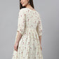 Janasya Women's Off White Cambric Cotton Botanical Print Flared Tunic | Swadesiicart