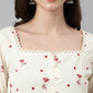 Janasya Women's Off White Cambric Cotton Botanical Print Flared Tunic | Swadesiicart