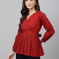 Janasya Women's Maroon Dobby Cotton Solid Peplum Top | Swadesiicart